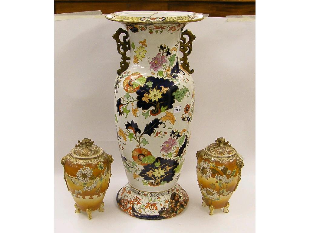 Appraisal: Large ironstone Staffordshire slender baluster vase with flaring rim and