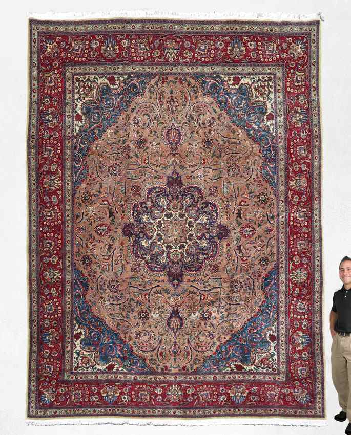 Appraisal: SEMI-ANTIQUE PERSIAN TABRIZ HAND KNOTTED WOOL RUG ' x '