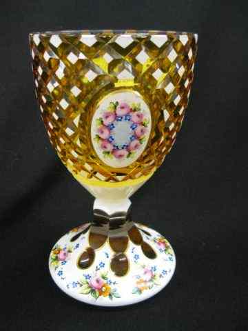 Appraisal: Bohemian Art Glass Goblet or Chalice enameled white cut-back to