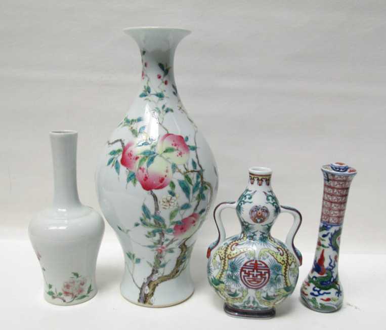 Appraisal: FOUR CHINESE PORCELAIN VESSELS baluster form with tapered neck having