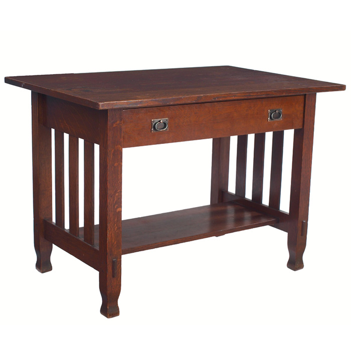 Appraisal: Stickley Brothers library table rectangular top with three vertical slats