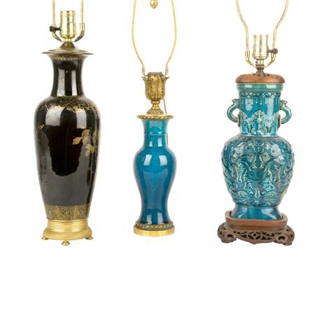 Appraisal: Group of Three Chinese Export Porcelain Lamps Estimate -