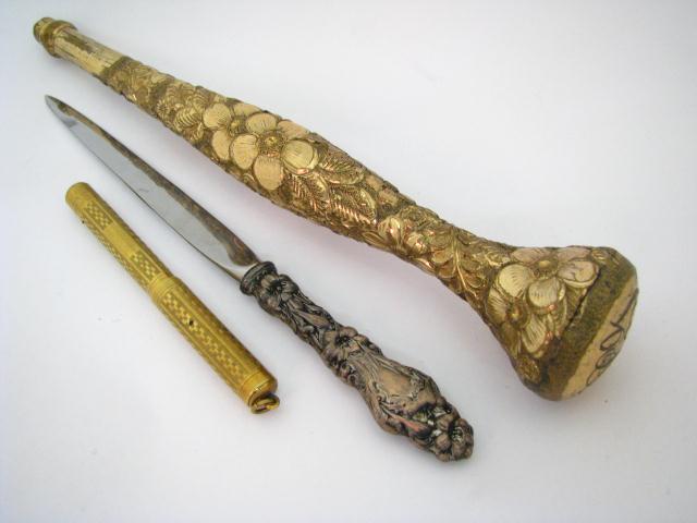 Appraisal: Antique Ornate Gold Cane or Umbrella Handle monogrammed and dated