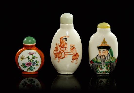 Appraisal: Sale Lot A Group of Three Porcelain Snuff Bottles the