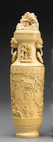 Appraisal: A pieced ivory covered vase Of flattened baluster form and