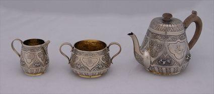 Appraisal: ROGER WILLIAMS SILVER CO SILVER GILT THREE-HANDLED CUP Retailed by