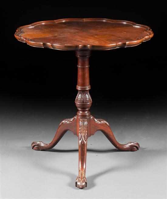 Appraisal: Chippendale style mahogany tilt-top piecrust tea table acanthus carved pedestal