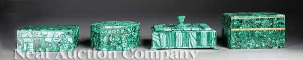 Appraisal: A Group of Four Russian Malachite Boxes three rectangular and