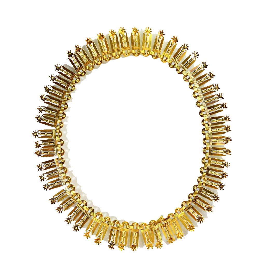 Appraisal: A mid th century gold archaeological revival fringe necklace composed