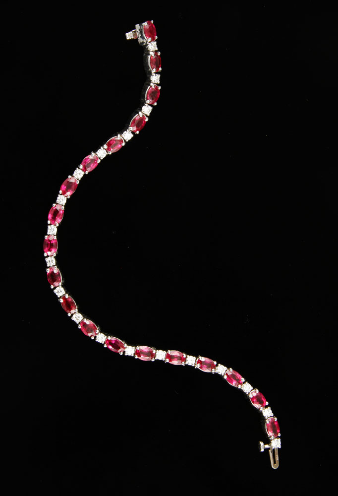 Appraisal: - K Gold Diamond and Ruby Bracelet K white gold