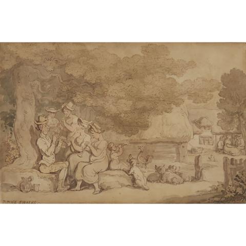 Appraisal: Thomas Rowlandson - PIPING SWAINS BRITISH Sepia ink heightened with