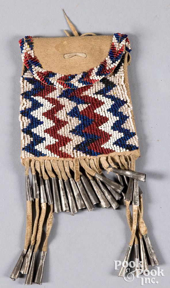 Appraisal: Native American Indian beaded tobacco pouch Native American Indian beaded