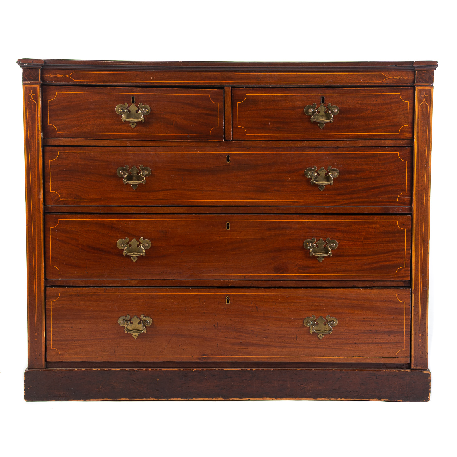 Appraisal: EARLY VICTORIAN MAHOGANY INLAID CHEST OF DRAWERS Two short drawers