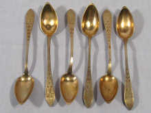 Appraisal: A set of six French silver gilt engraved tea spoons