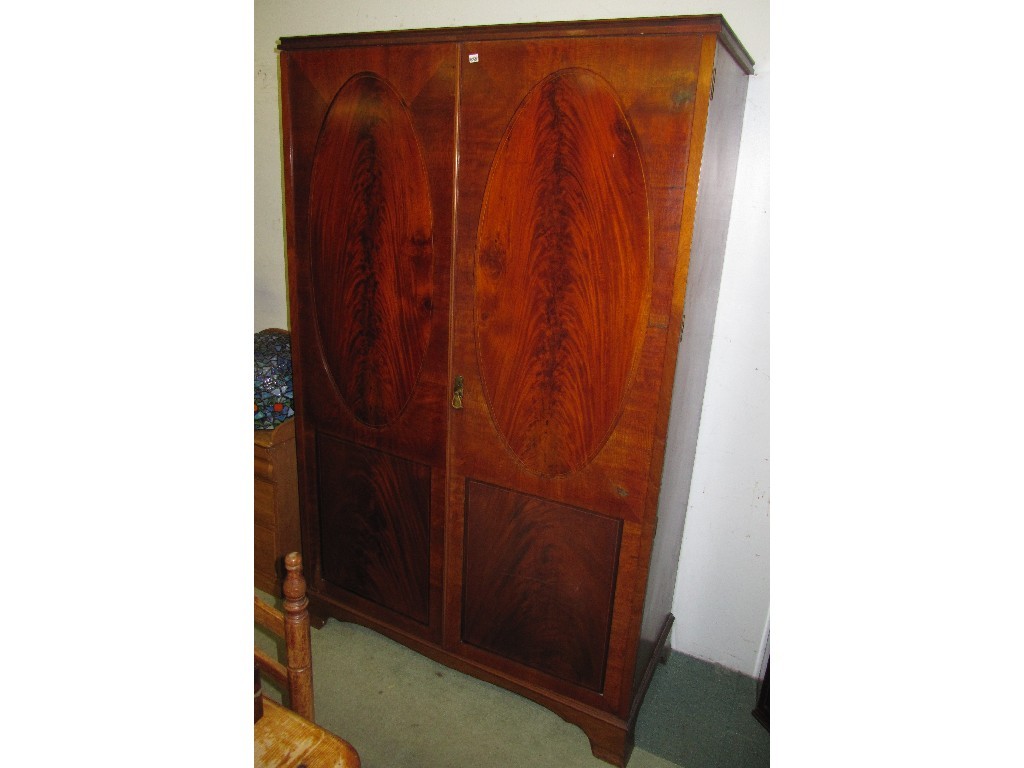 Appraisal: Edwardian mahogany inlaid double door wardrobe