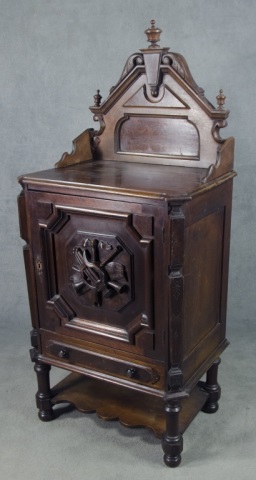 Appraisal: Walnut Victorian Music CabinetHaving single door enclosing four shelves above