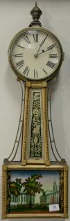 Appraisal: Weight driven banjo clock with reverse painted panels and brass