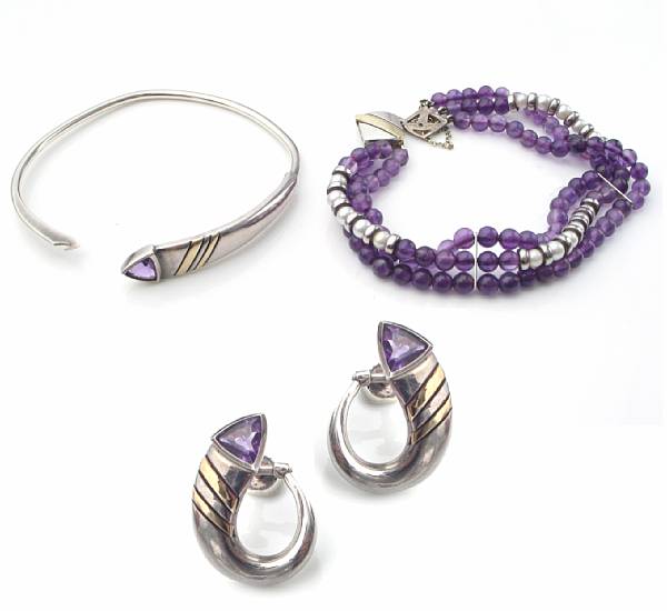 Appraisal: A collection of silver gold and amethyst jewelry all signed