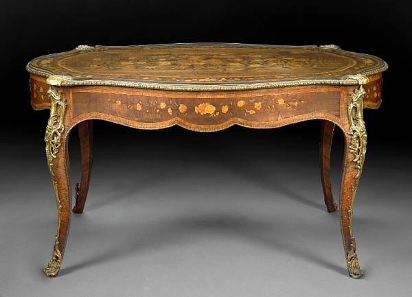 Appraisal: A Louis XV style gilt metal mounted marquetry inlaid walnut