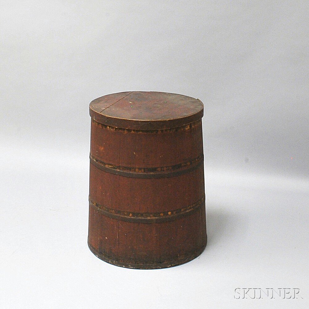 Appraisal: Red-painted Stave-constructed Barrel th century ht dia in Estimate -