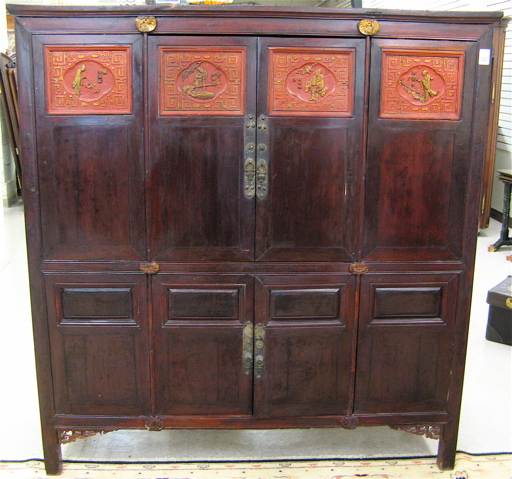 Appraisal: LARGE MING-STYLE CLOTHING CABINET divided into upper and lower sections