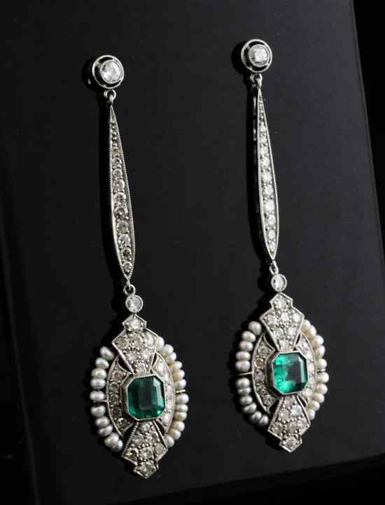 Appraisal: A pair of Belle Epoque diamond emerald and seed pearl