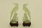 Appraisal: A pair of carved Chinese hardstone crested birds ht cm