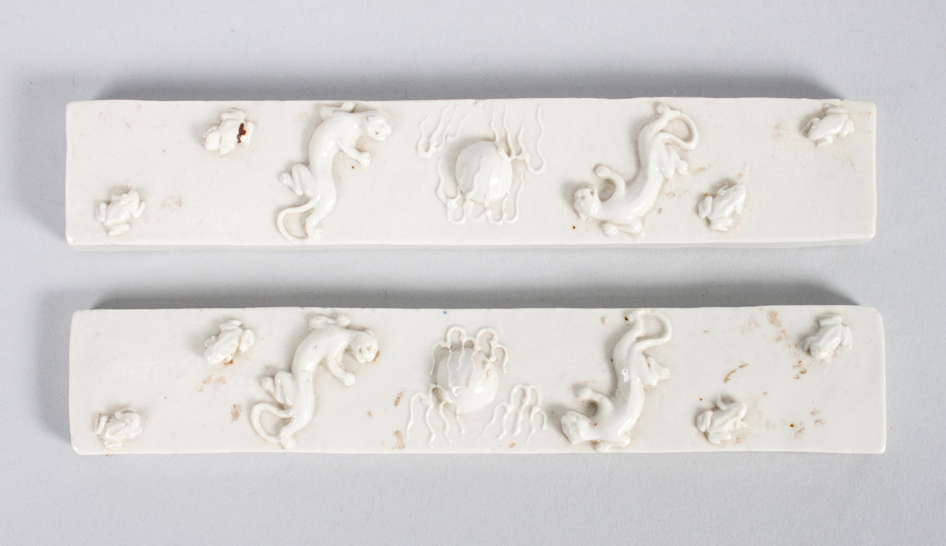 Appraisal: Pair of Chinese porcelain scholar's scroll weights rectangular blanc de