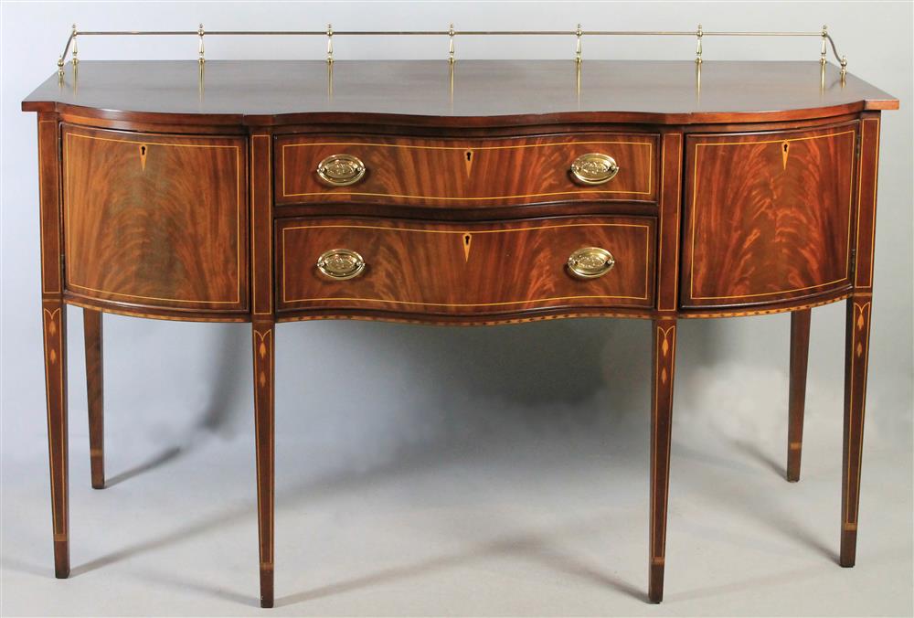 Appraisal: HENKEL HARRIS VIRGINIA GALLERIES HEPPLEWHITE STYLE MAHOGANY SIDEBOARD WITH BRASS