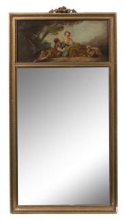 Appraisal: A French Painted and Parcel Gilt Trumeau Mirror Height x