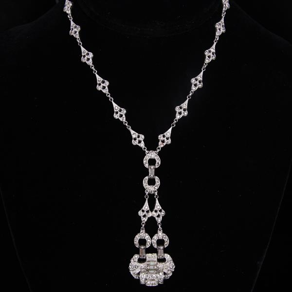 Appraisal: Vintage Art Deco Rhinestone Diamante Necklace with Pave Link Drop