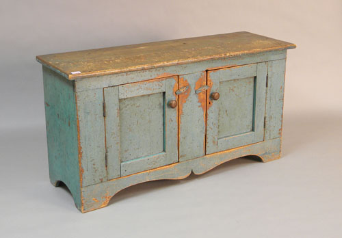 Appraisal: Blue painted pine cupboard th c h w