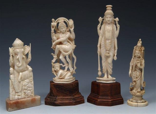 Appraisal: A COLLECTION OF FOUR INDIAN IVORY CARVED MODELS OF DEITIES