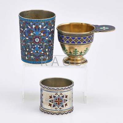 Appraisal: RUSSIAN ENAMELED IMPERIAL ERA SILVER Champlev enameled punch cup standard