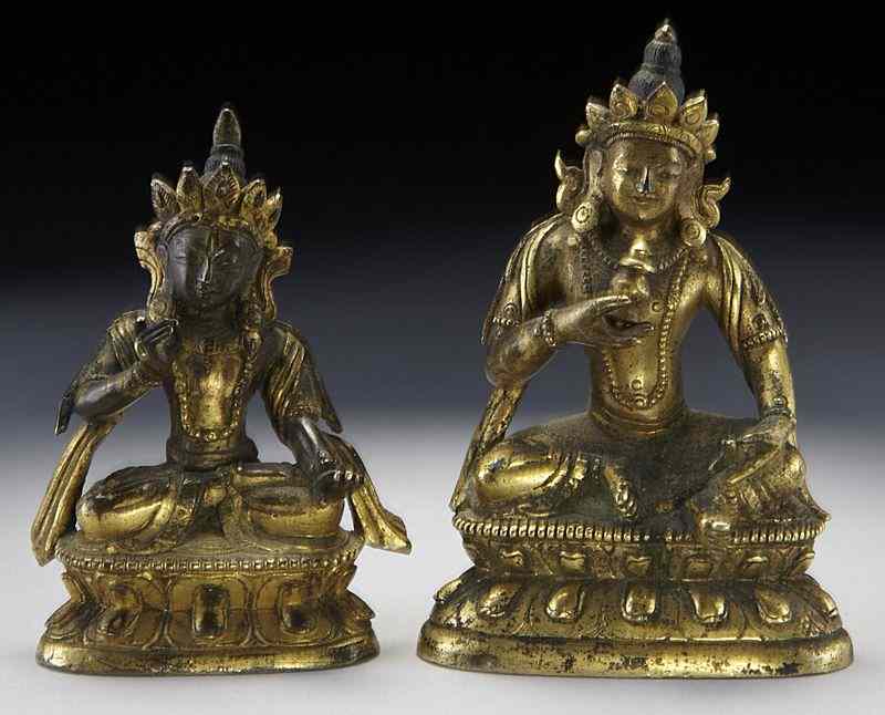 Appraisal: Chinese Qing diminutive gilt bronze Buddhadepicting Amida Buddha tallest ''H