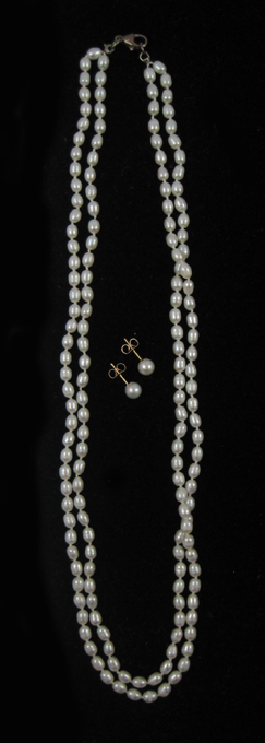 Appraisal: THREE ARTICLES OF WHITE PEARL JEWELRY including a inch double