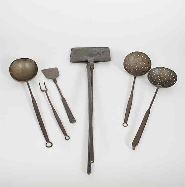 Appraisal: Wrought Iron Kitchen Utensils American An assembled group of six