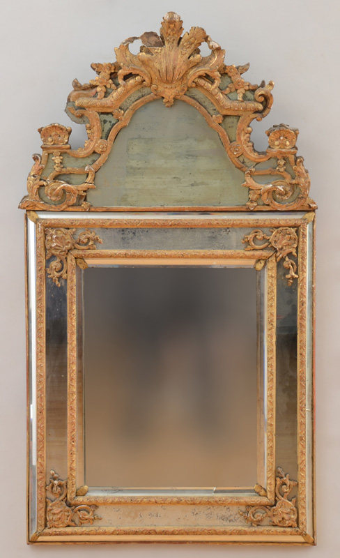 Appraisal: R GENCE STYLE GILTWOOD MIRROR The rectangular beveled mirror plate