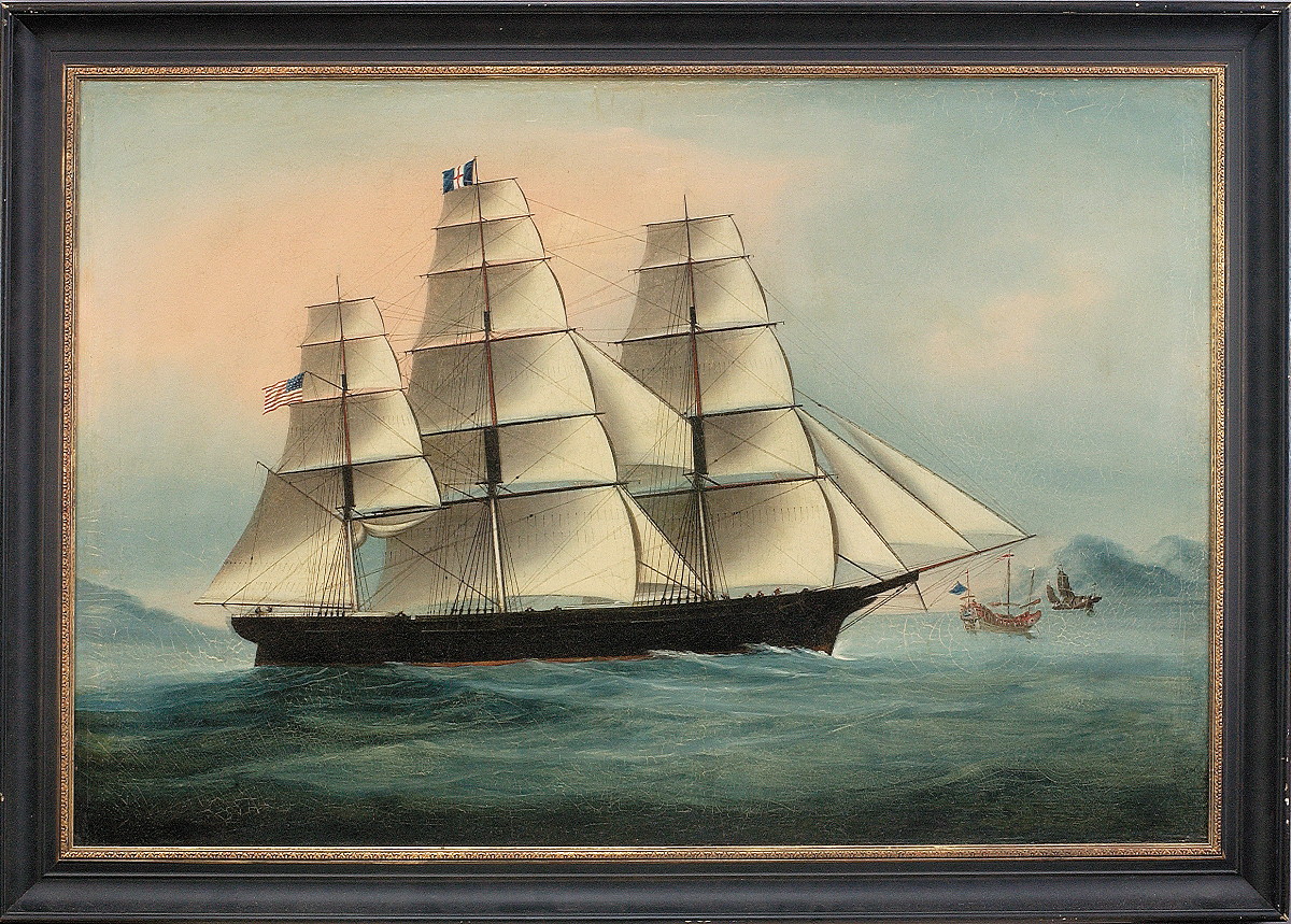 Appraisal: CHINA TRADE PAINTING OF AN AMERICAN SHIP UNDER FULL SAIL