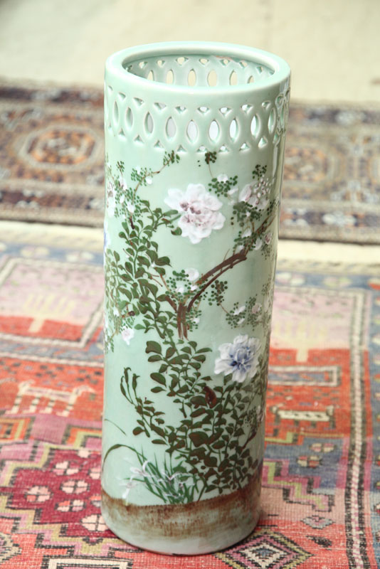 Appraisal: UMBRELLA STAND Celadon glaze with floral and foliate decoration and