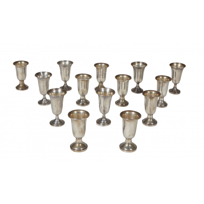 Appraisal: Group of Fourteen Weighted Sterling Cordial Glasses early th c