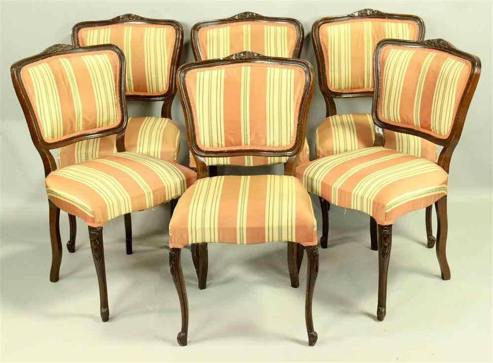 Appraisal: SET OF SIX DINING CHAIRS WITH STRIPED FABRIC SEATS each