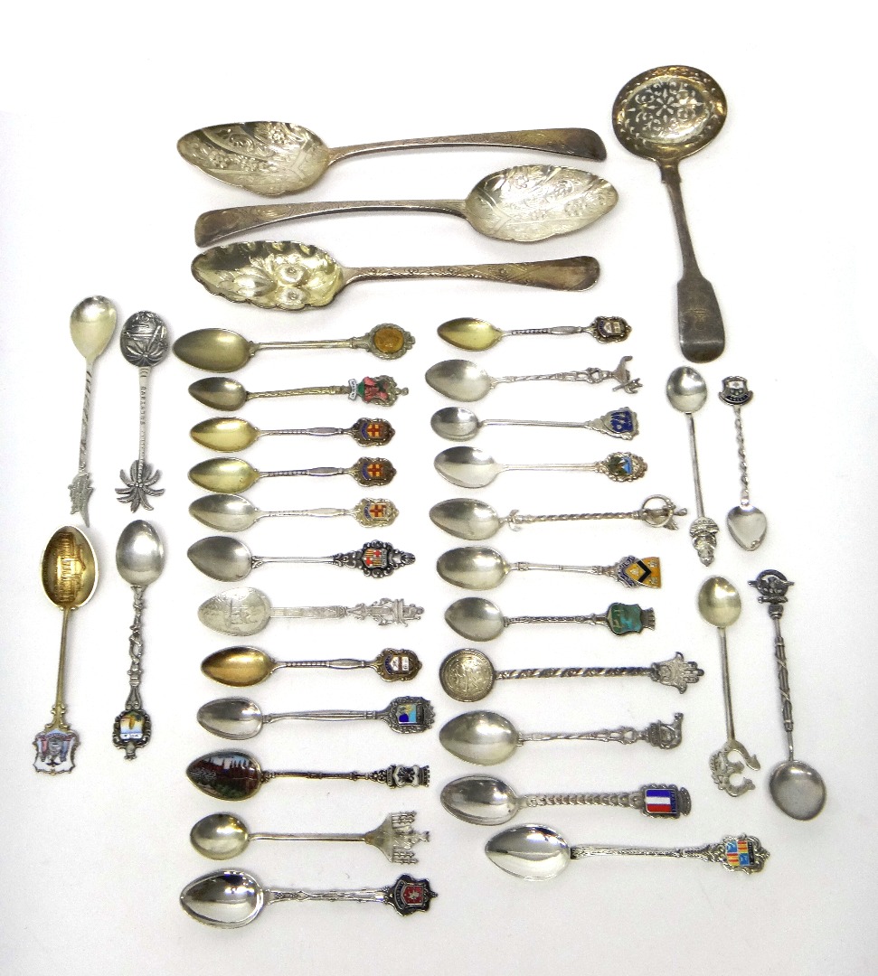 Appraisal: Silver flatware comprising two later decorated dessert serving spoons a