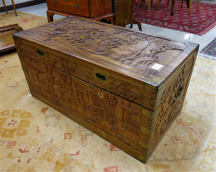 Appraisal: CARVED LIFT-TOP CAMPHOR WOOD BLANKET CHEST Hong Kong early th