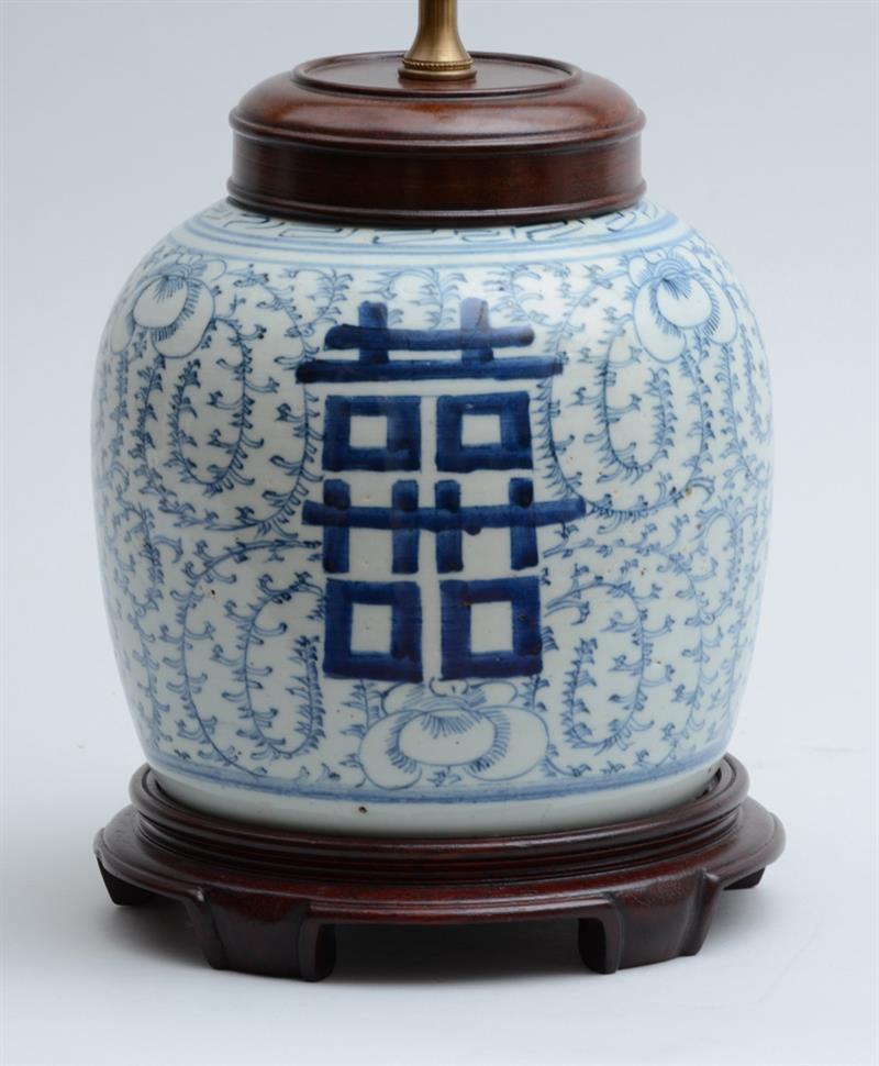 Appraisal: CHINESE BLUE AND WHITE PORCELAIN GINGER JAR MOUNTED AS A