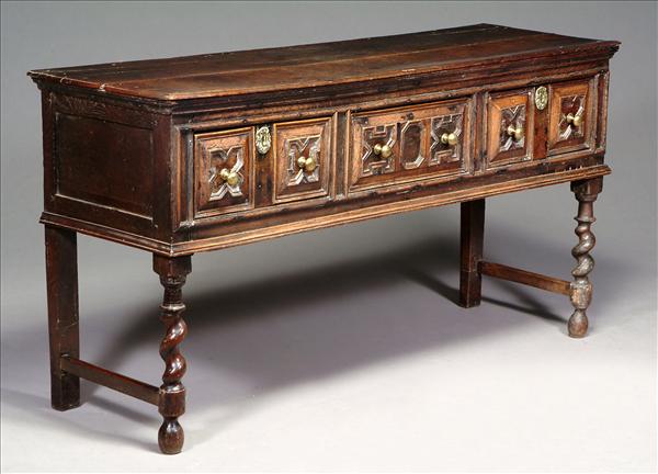 Appraisal: A Charles II oak dresser base circa the rectangular plank