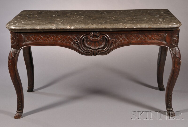 Appraisal: Rococo Carved Oak Marble-top Pier Table Italy th century the