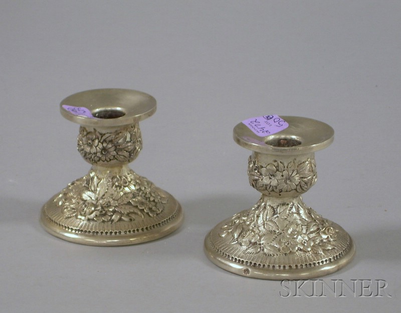 Appraisal: Pair of Schofield Company Repousse Sterling Silver Weighted Low Candlesticks