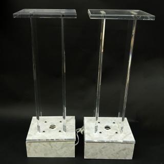 Appraisal: Pair of Modern Lucite and Lacquer Electrified Swivel Pedestals Marbleized