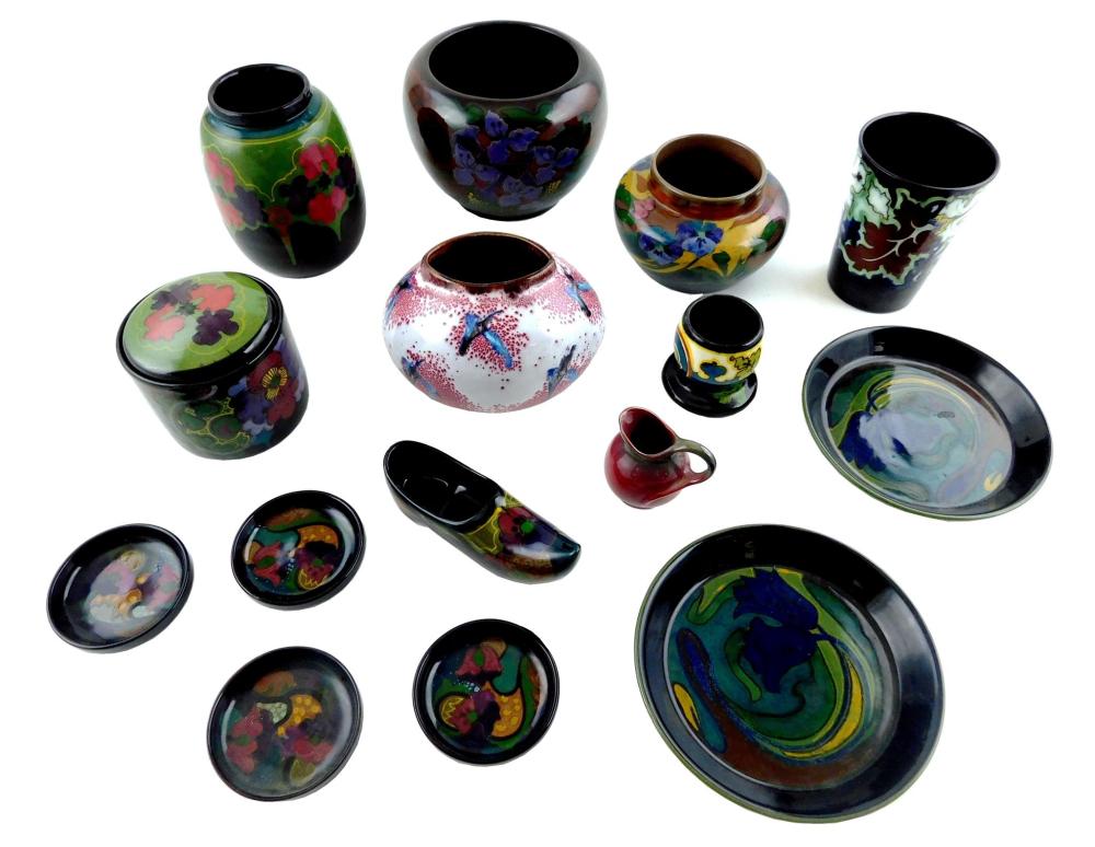 Appraisal: ART POTTERY Gouda assorted patterns in high gloss glaze fifteen